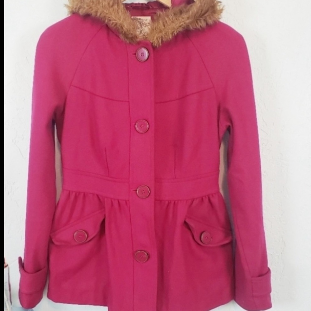 Anthropologie Tulle raspberry pink pea coat NWOT
